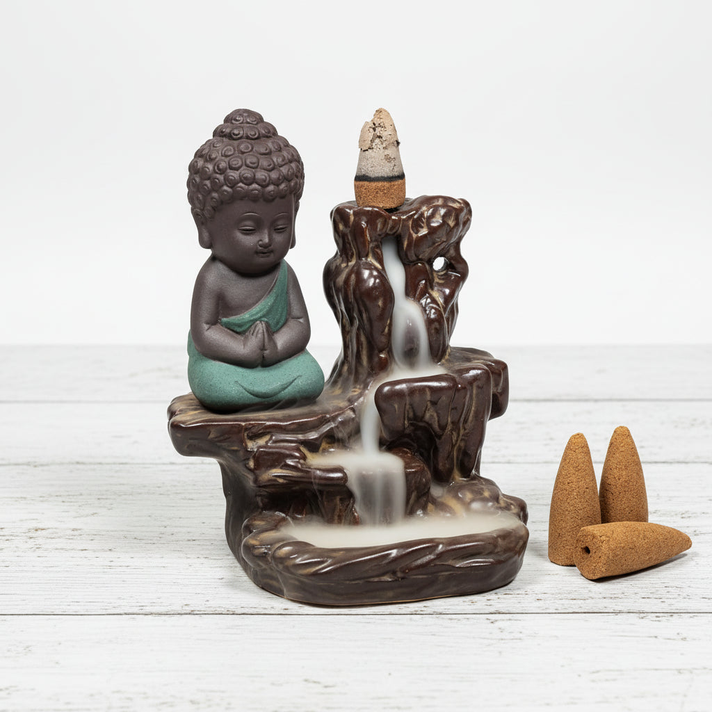 Rückfluss Wasserfall Weihrauchbrenner Kleiner Buddha