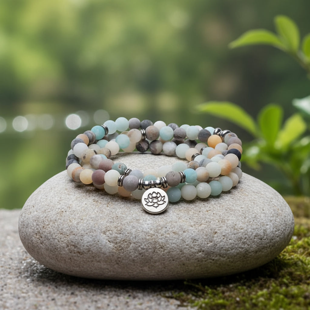 Mala Amazonit mit Lotus (8mm) - elastisch