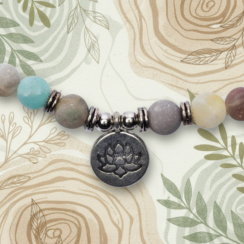 Mala Amazonit mit Lotus (8mm) - elastisch