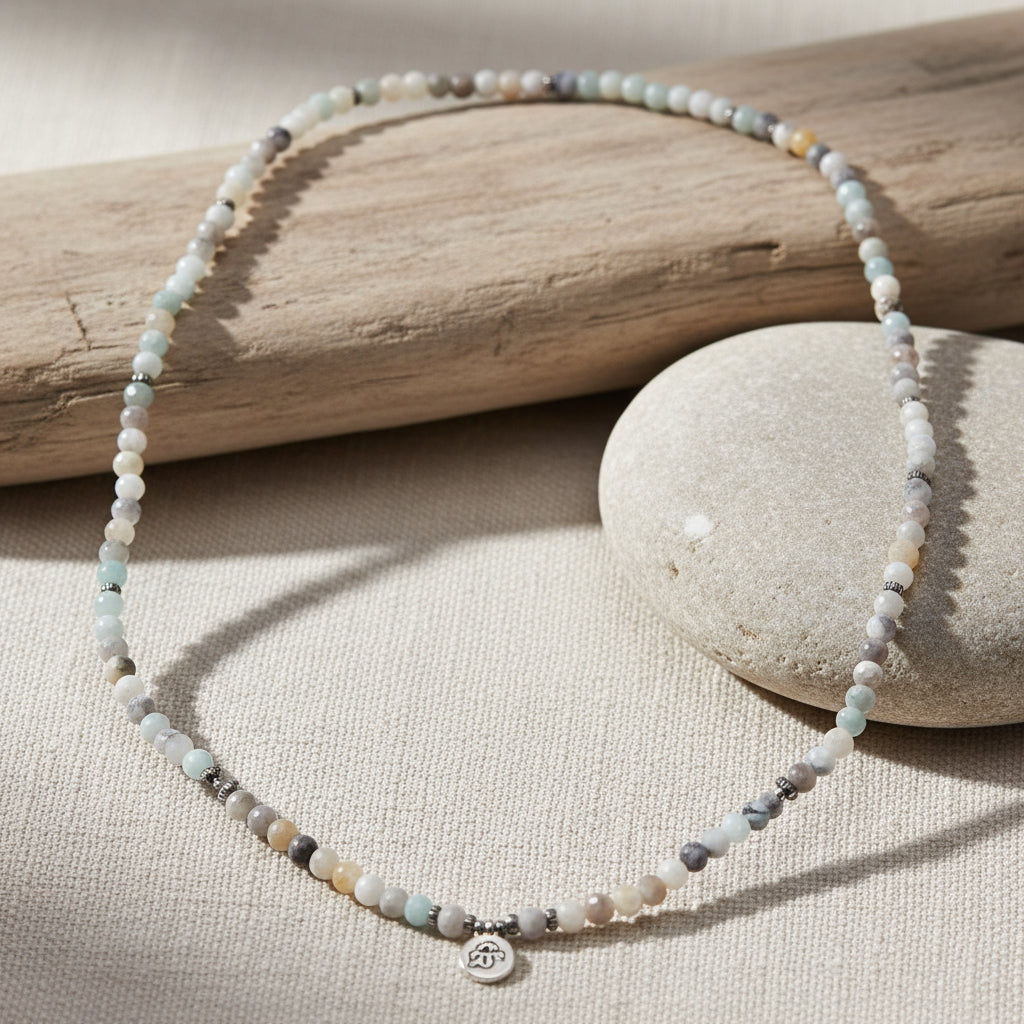 Mala Amazonit mit Lotus (8mm) - elastisch