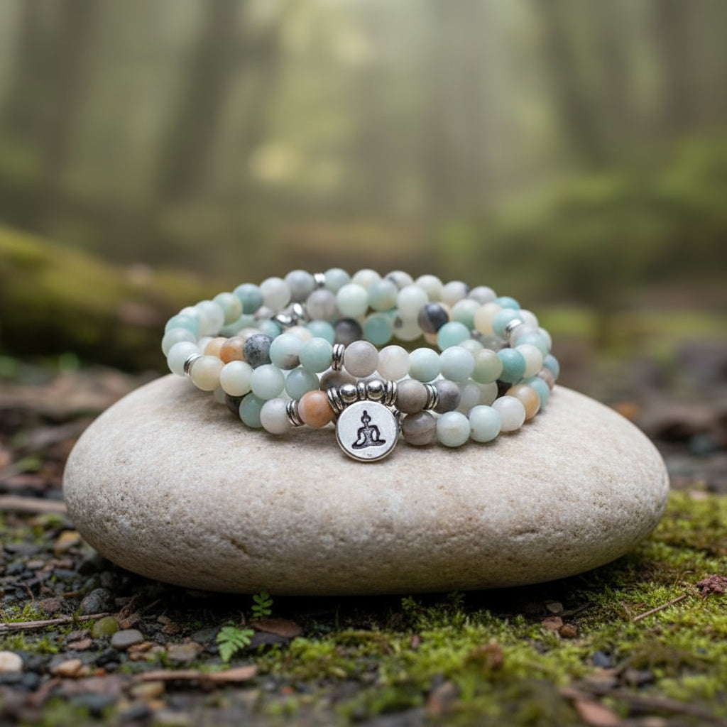 Mala Amazonit mit Buddha (8mm) - elastisch