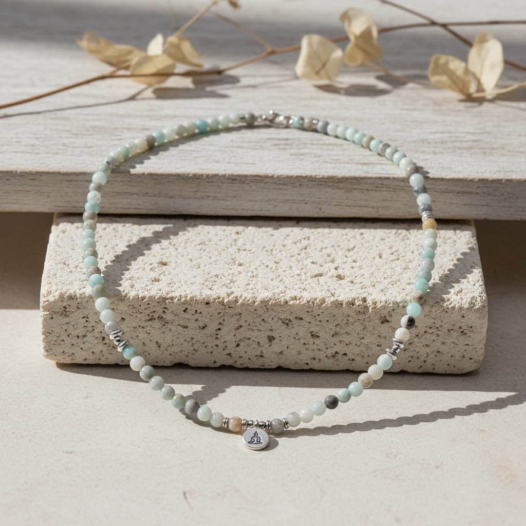 Mala Amazonit mit Buddha (8mm) - elastisch