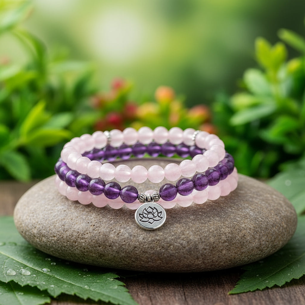 Mala Rosenquarz / Amethyst (8mm) - elastisch