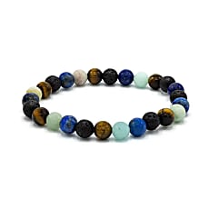 Armband Lapislazuli, Lavastein, Tigerauge und Amazonit - 8mm  - für breites Handgelenk