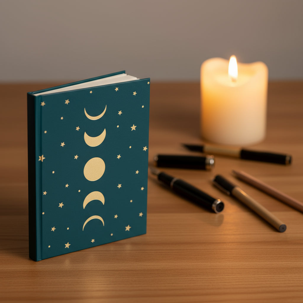 Notizbuch Sterne & Mondzyklus blau