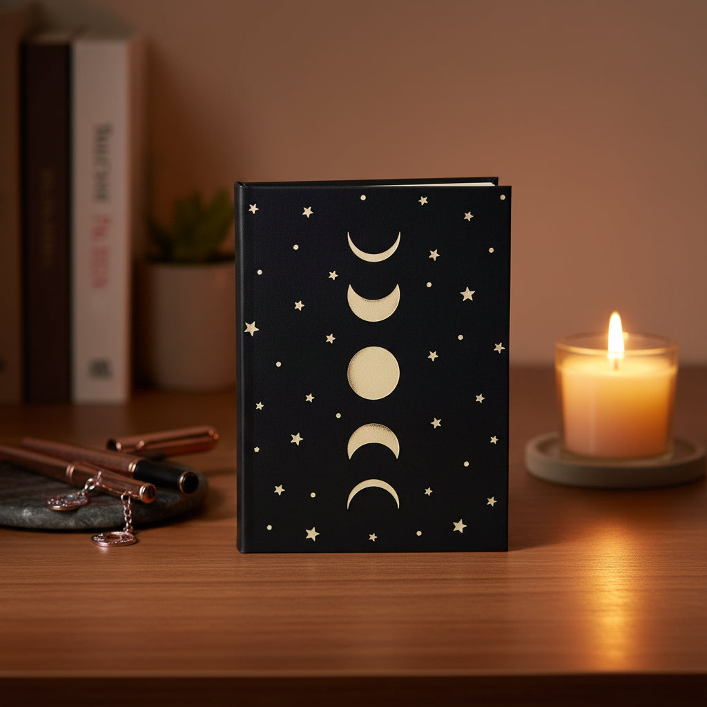 Notizbuch Sterne & Mondzyklus schwarz