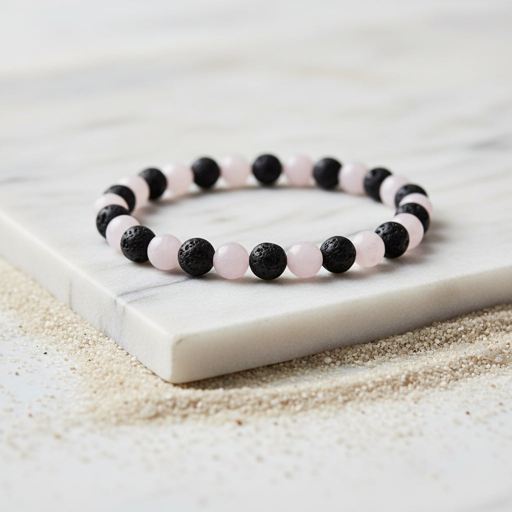 Armband Lava / Rosenquarz 6mm