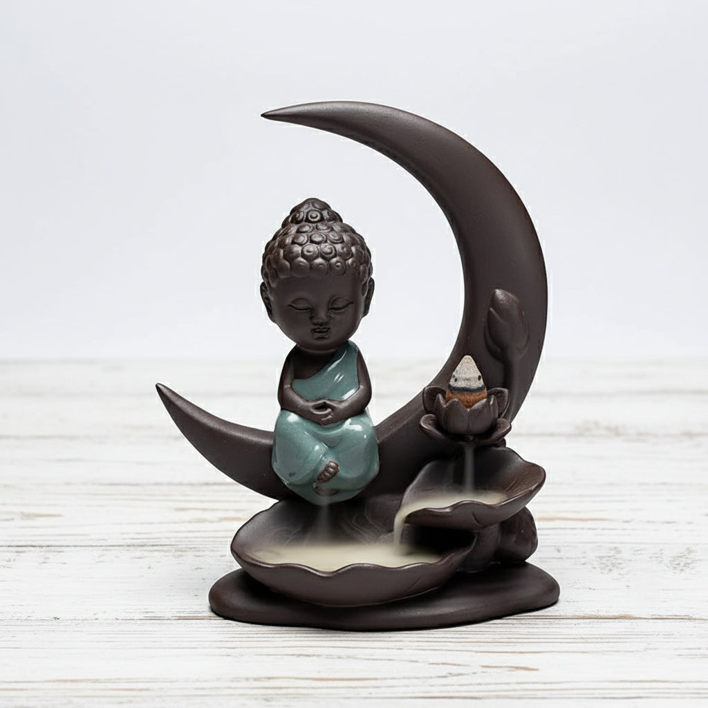 Rückfluss Wasserfall Weihrauchbrenner Buddha Mond mit Kegel