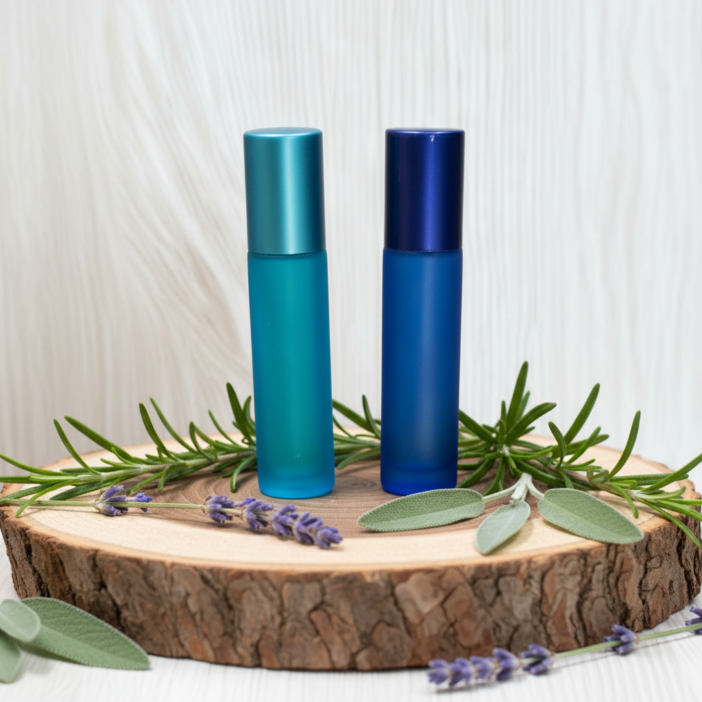 Roll-On Flasche 10ml Frosted Serie hellblau+dunkelblau