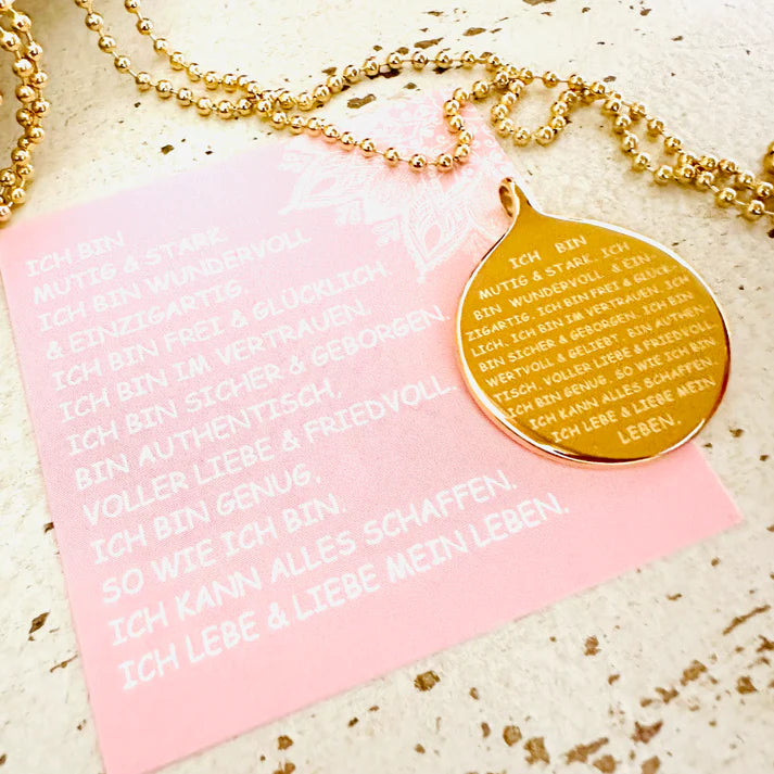 "ICH BIN" Anhänger mit Kugelkette - Liebeserklärung an dich selbst