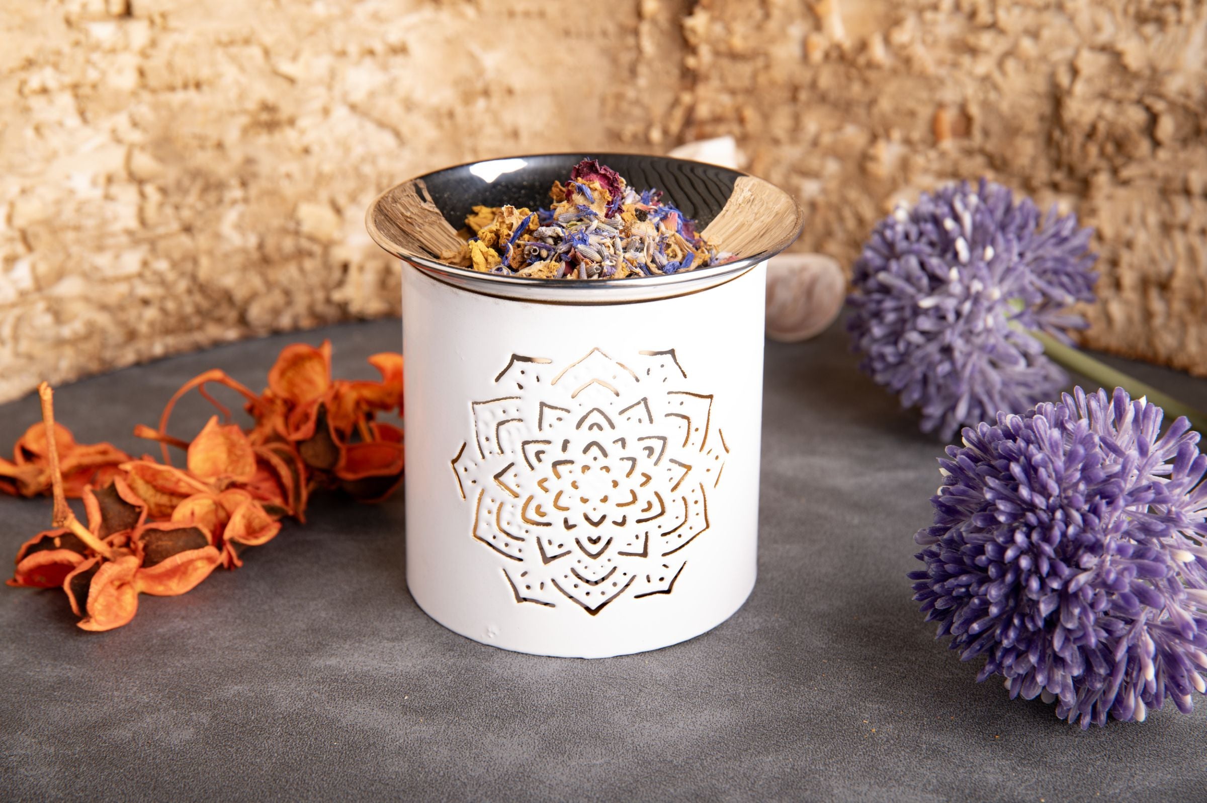 Räucherstövchen Mandala mit Edelstahlschale