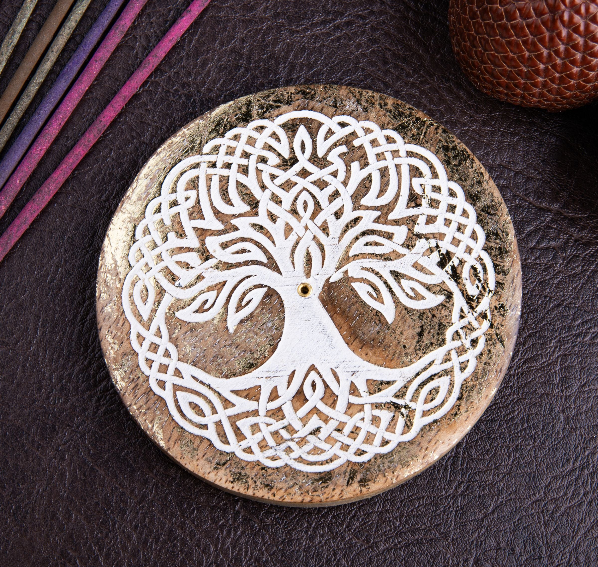 Räucherstäbchenhalter rund - mit Goldverzierung