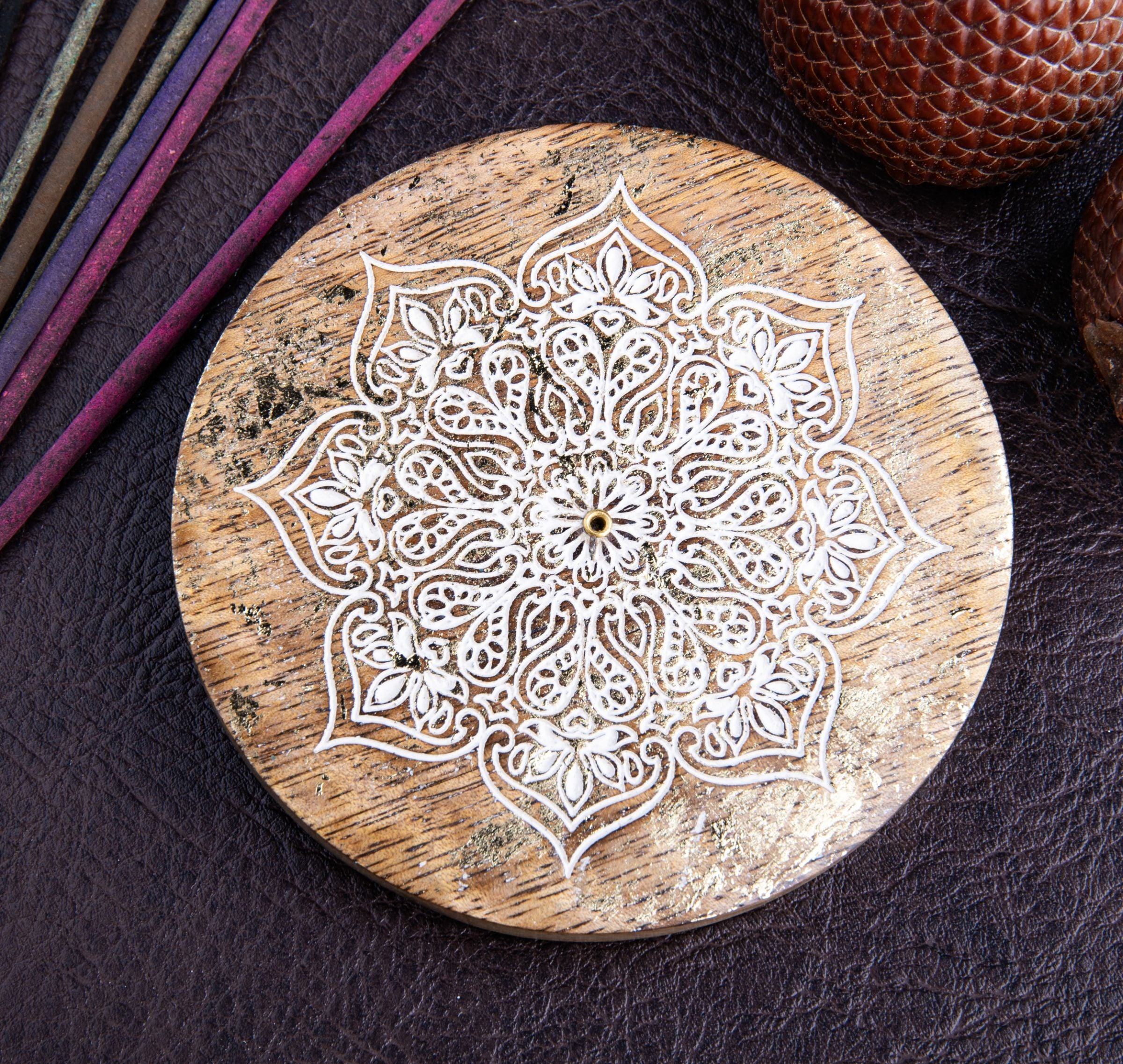 Räucherstäbchenhalter rund - mit Goldverzierung