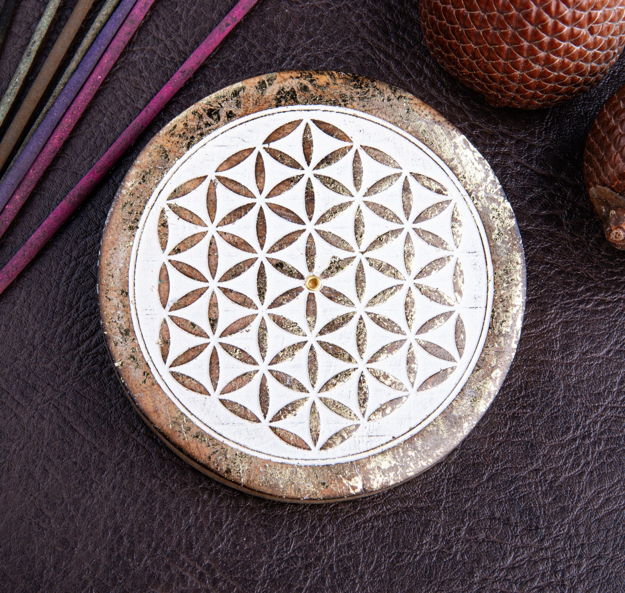 Räucherstäbchenhalter rund - mit Goldverzierung