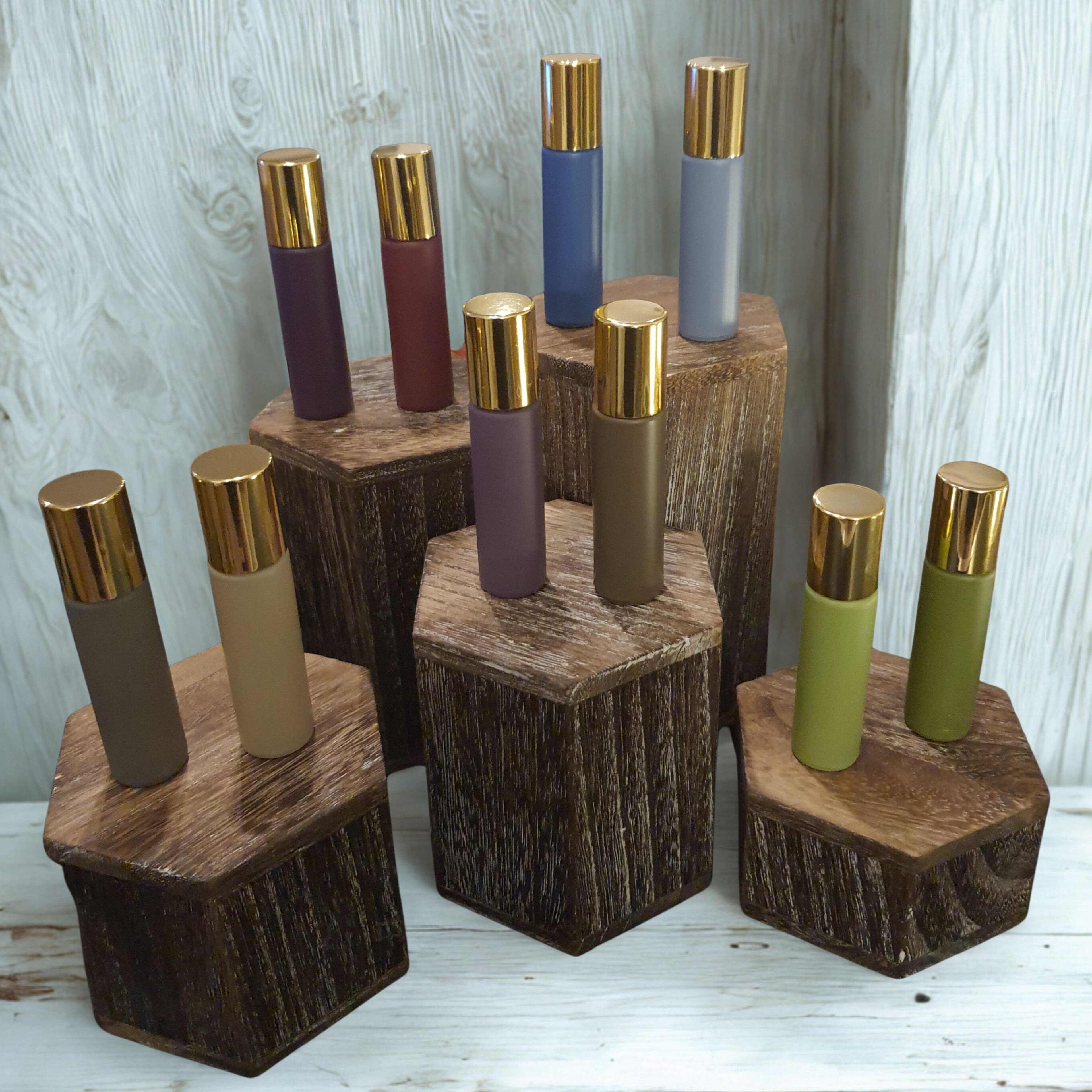 Roll‑On Glasflasche 10 ml in Morandi‑Farben mit goldener Kappe