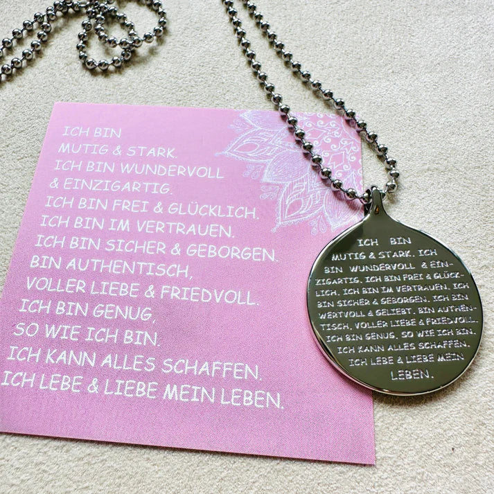 "ICH BIN" Anhänger mit Kugelkette - Liebeserklärung an dich selbst
